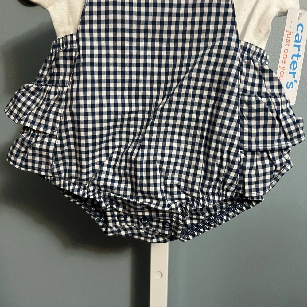 Carter's Just One You Navy Blue and White Gingham Baby Romper 3 months NWT